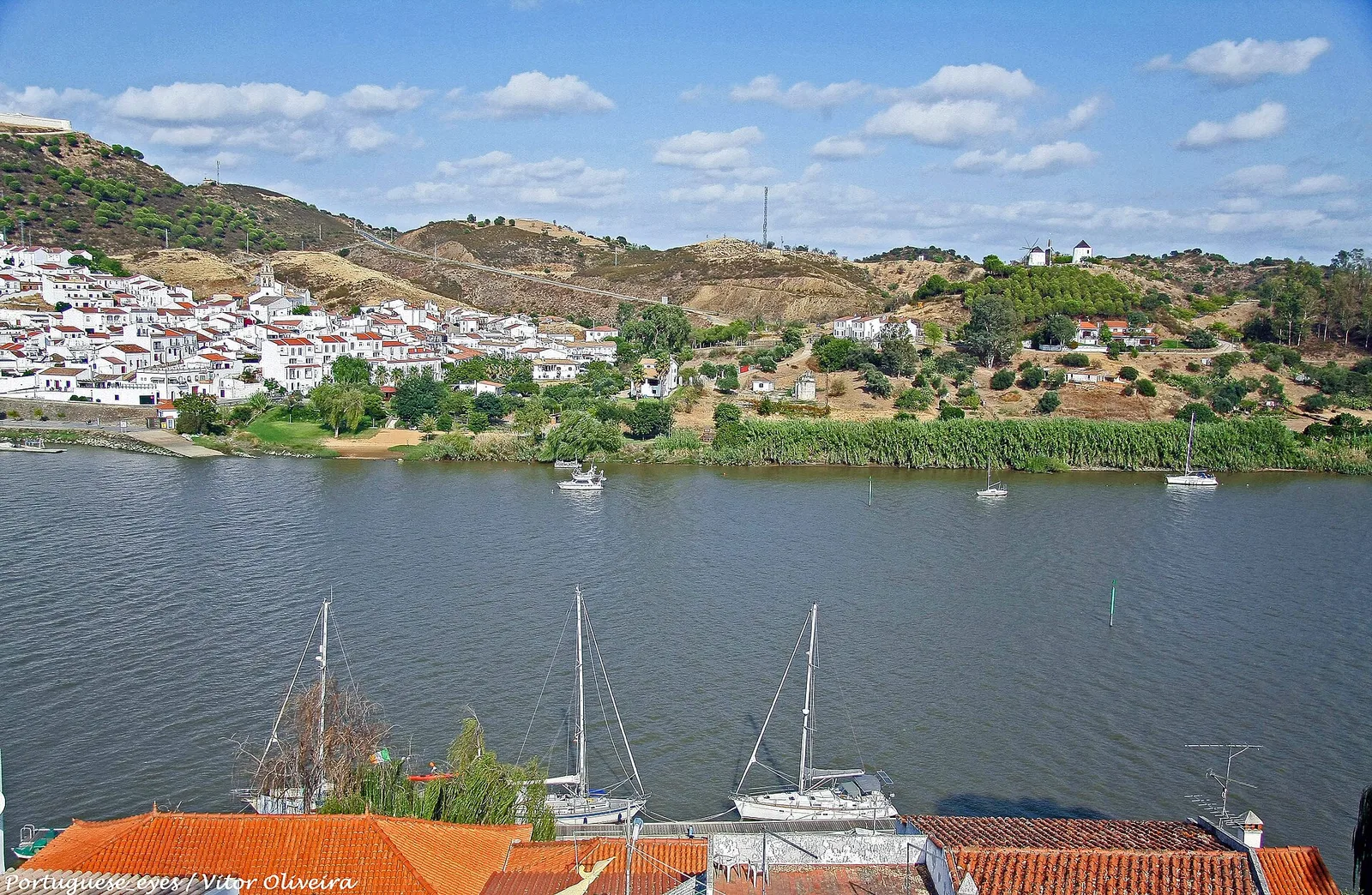 The River Guadiana and hillside buildings seen from Alcoutim