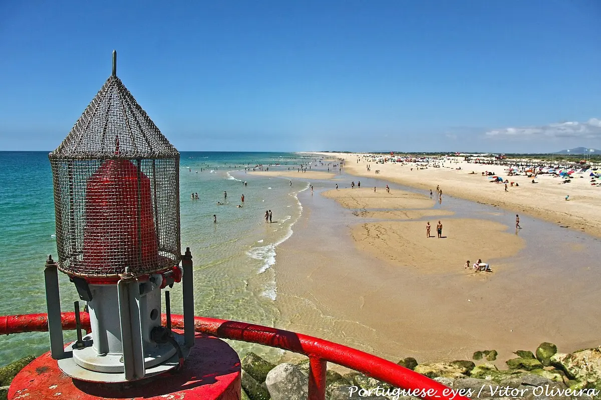 A lifeguard lookout and sandy beach on Tavira island