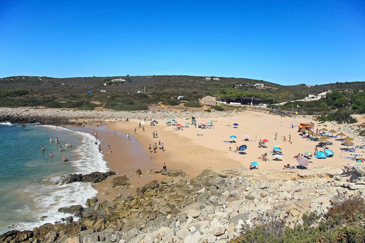 The beach and coastal setting at Praia da Ingrina in the western Algarve