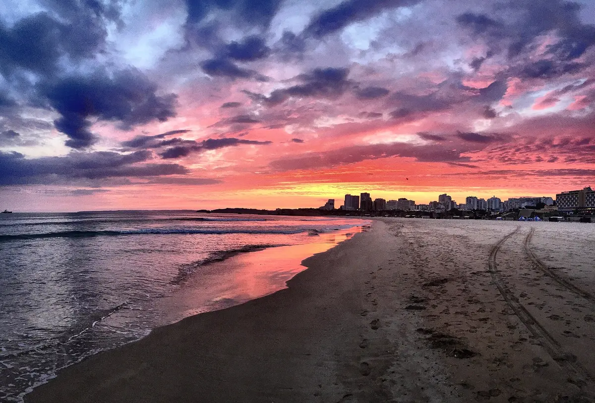 The beach and coastal setting at Praia da Rocha in the western Algarve
