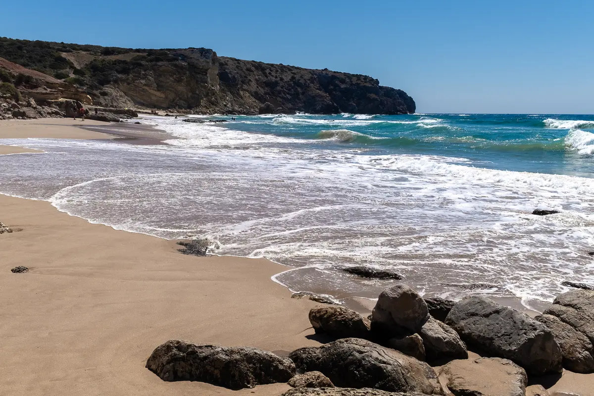The beach and coastal setting at Praia do Zavial in the western Algarve