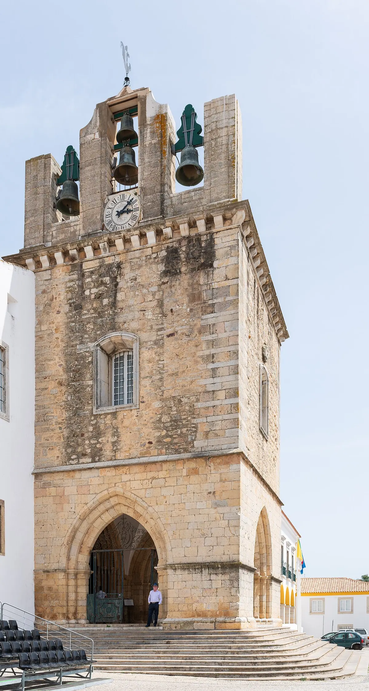 Stone entrance tower and bells of Faro Cathedral