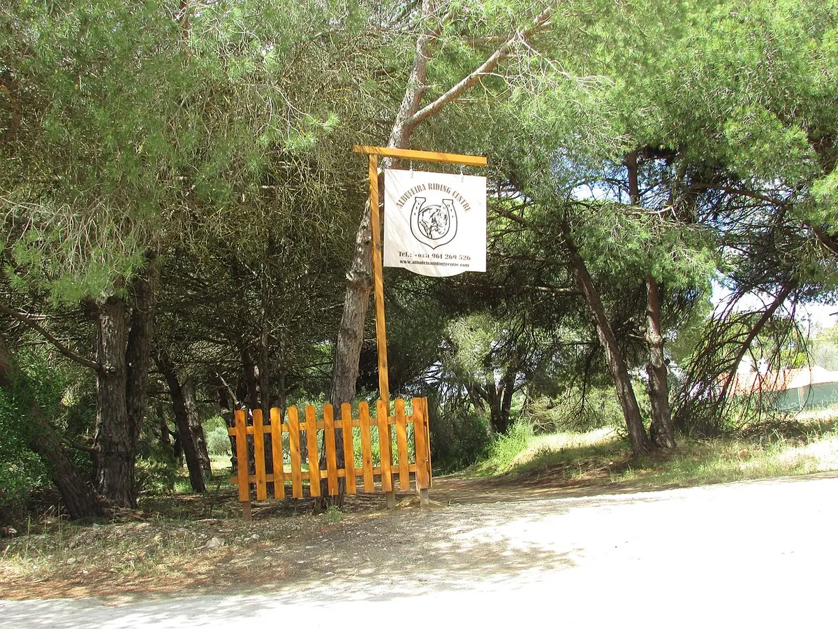 Entrance sign and tree-lined access to Albufeira Riding Centre at Vale Navio