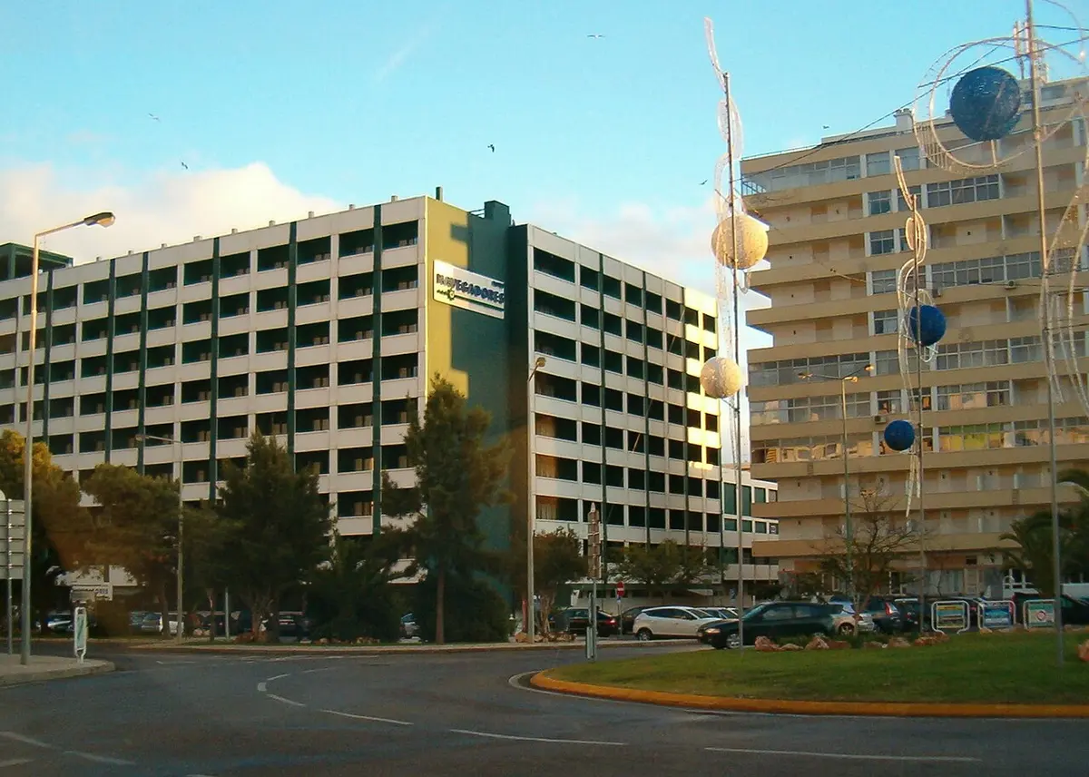 Hotel Navegadores building beside the streets of Monte Gordo