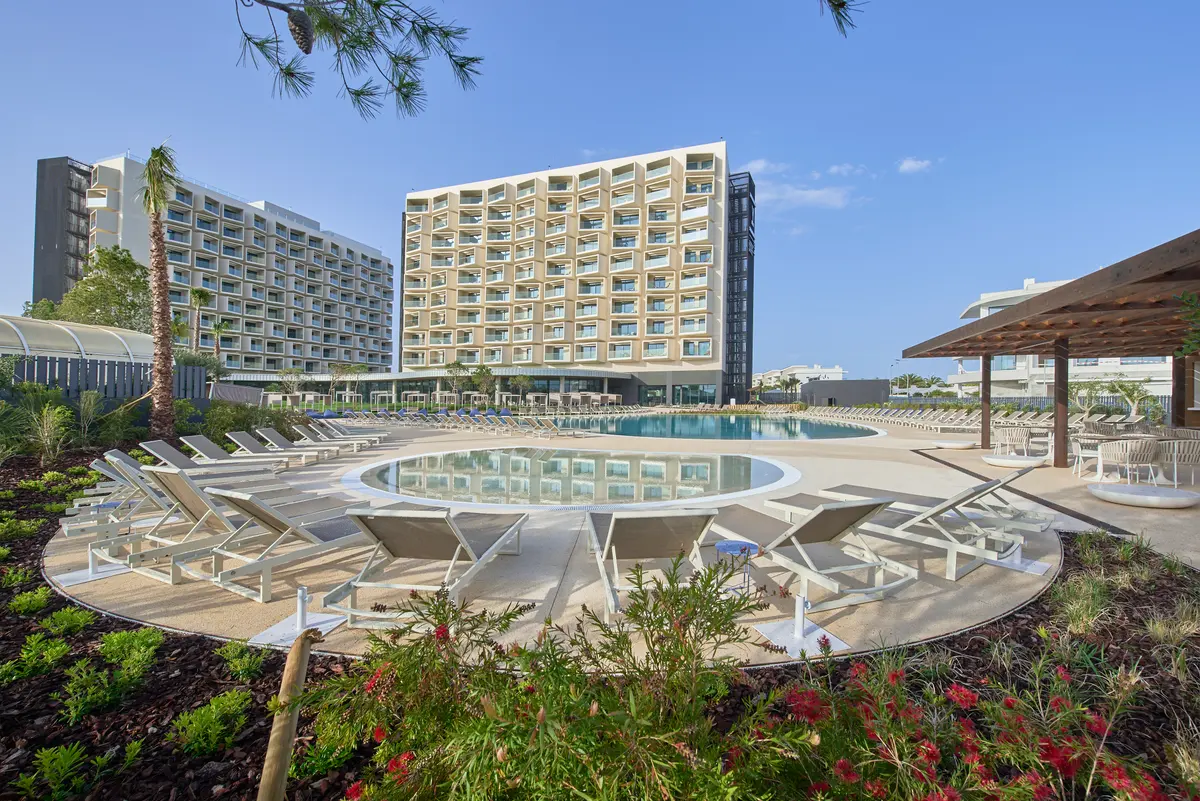 The hotel buildings and outdoor pool complex at The Editory By The Sea Lagos