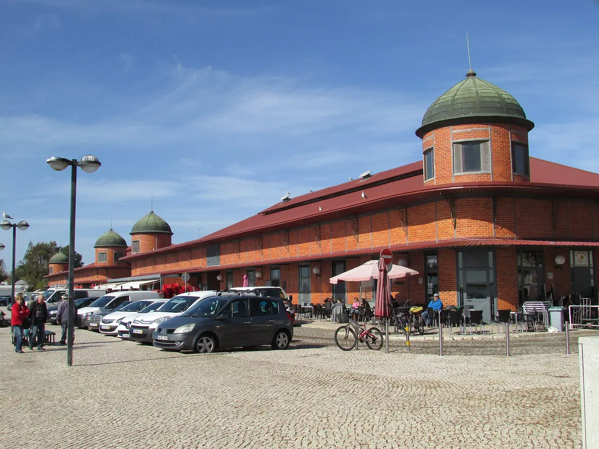 The brick market hall and waterfront surroundings in Olhão