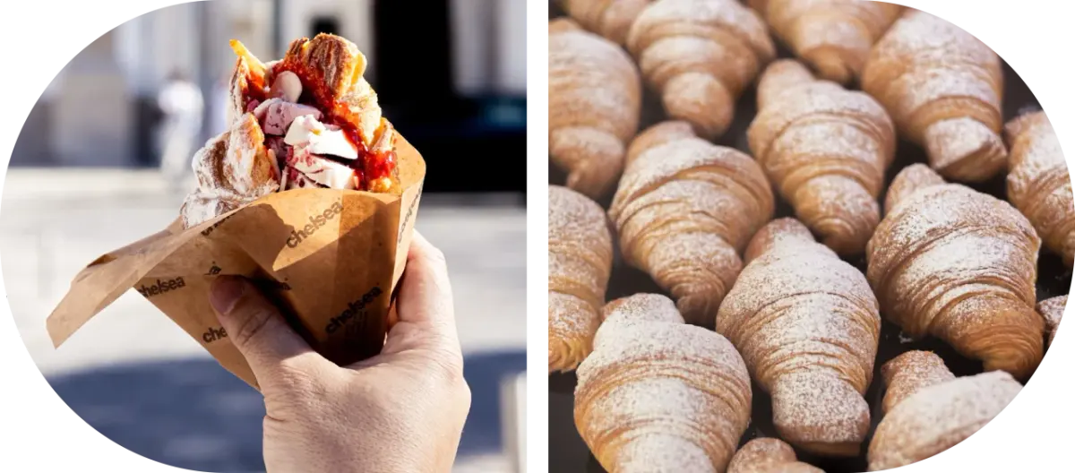 The operator’s two-photo composition showing a Chelsea-wrapped croissant filled with ice cream beside plain croissants.