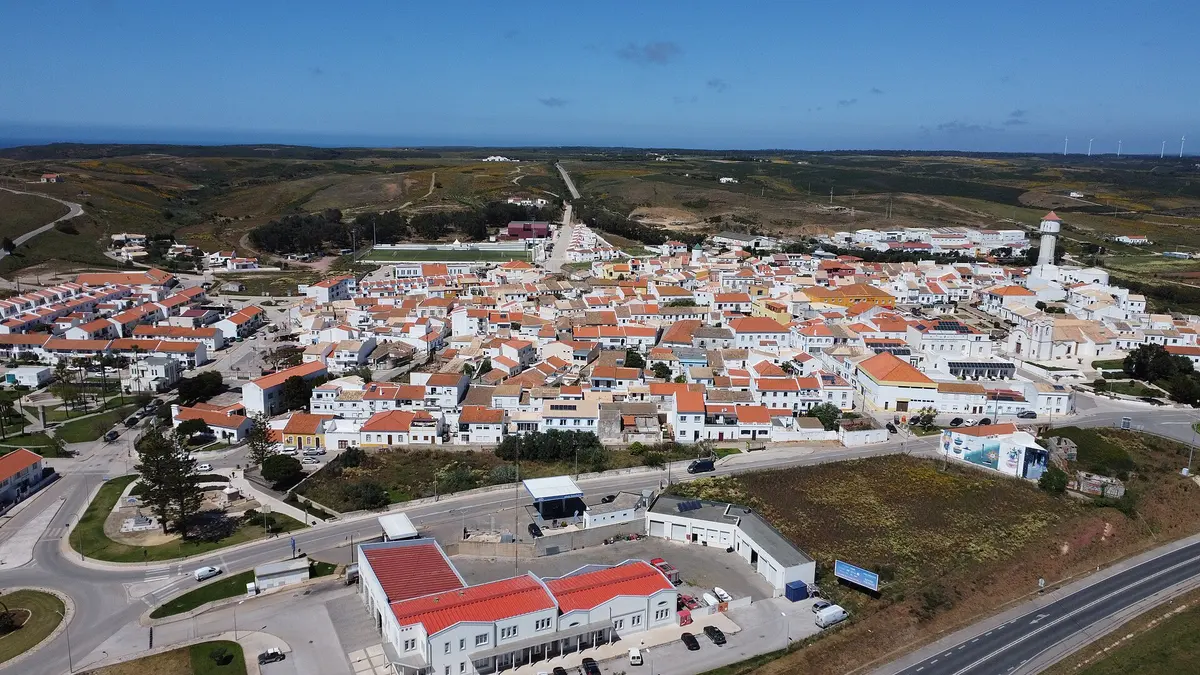 An aerial view of Vila do Bispo and its surrounding countryside